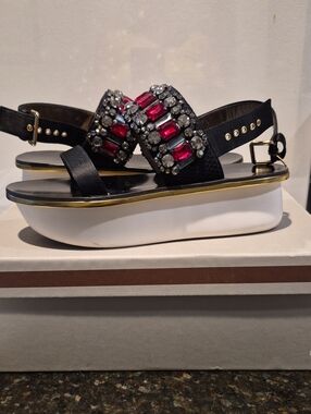 Marni Black Platform Sandals with Pink Jewel Straps